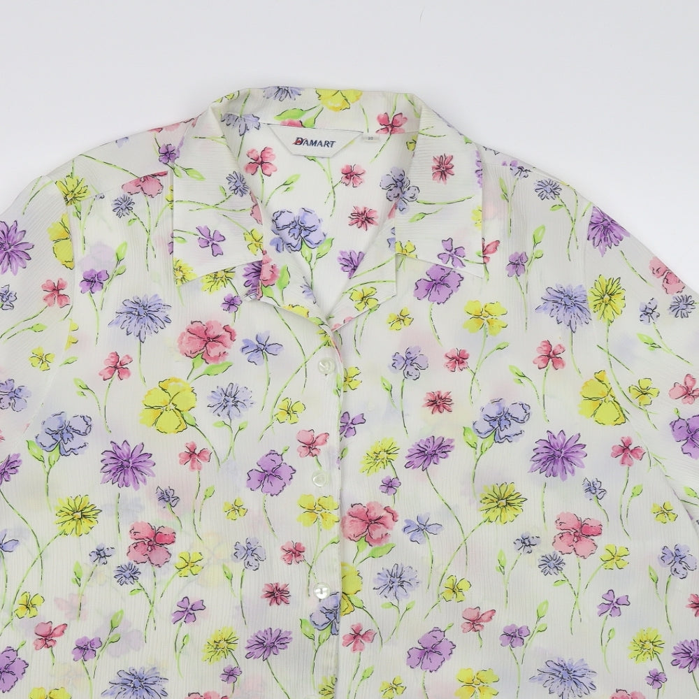 Damart Womens White Floral  Basic Button-Up Size 20