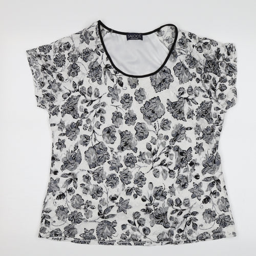 Saloos Womens White Floral  Basic T-Shirt Size L