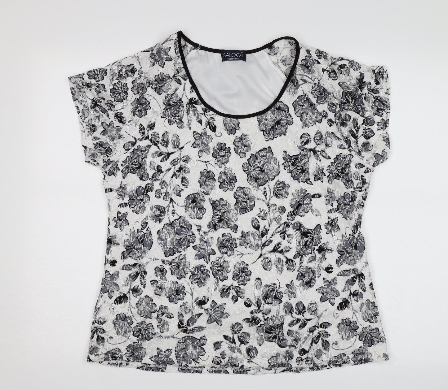 Saloos Womens White Floral  Basic T-Shirt Size L