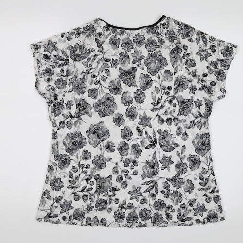 Saloos Womens White Floral  Basic T-Shirt Size L