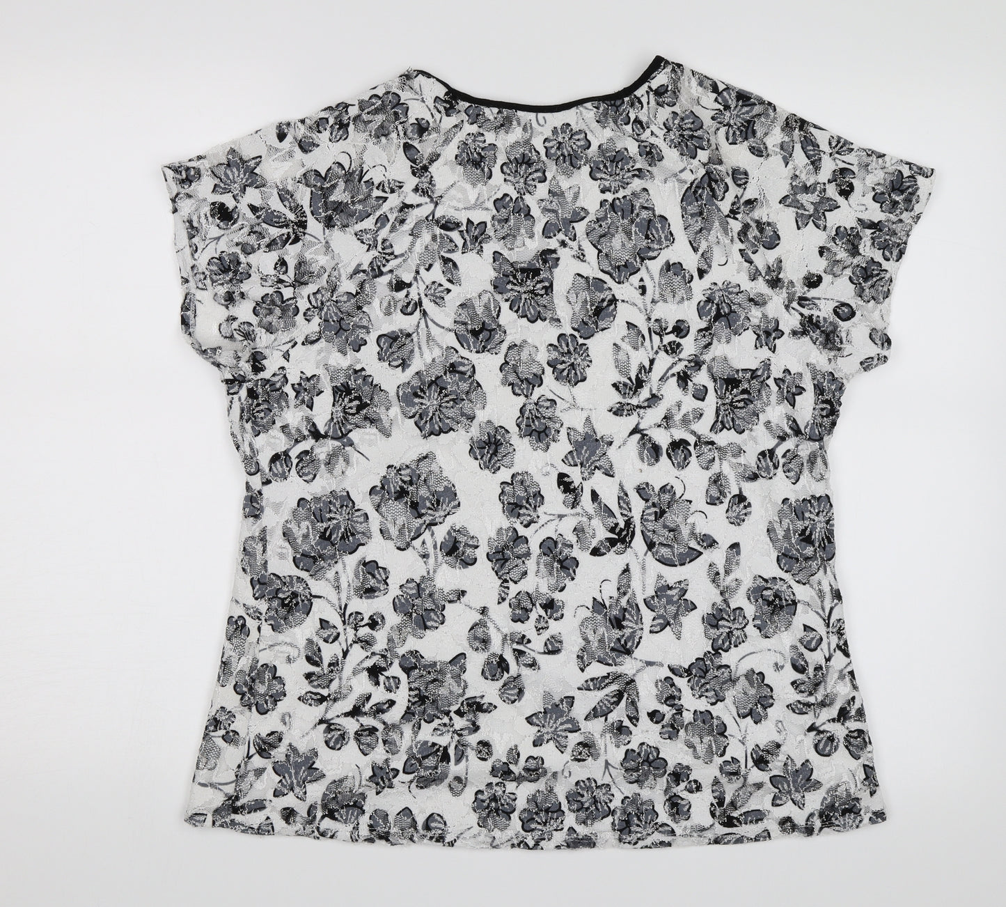 Saloos Womens White Floral  Basic T-Shirt Size L