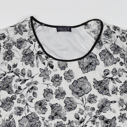Saloos Womens White Floral  Basic T-Shirt Size L