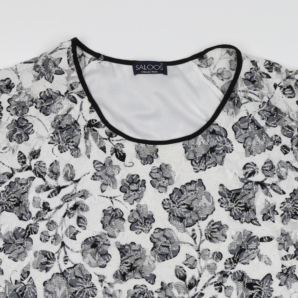 Saloos Womens White Floral  Basic T-Shirt Size L