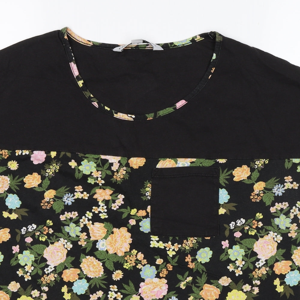 Capsule Womens Black Floral  Basic T-Shirt Size 12