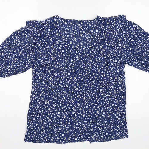 F&F Womens Blue Floral  Basic Button-Up Size 12