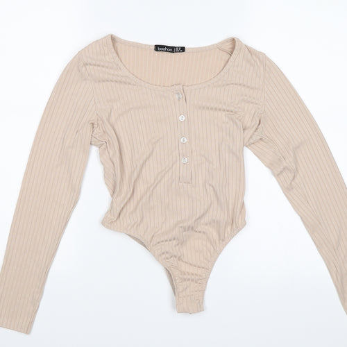 Boohoo Womens Beige   Bodysuit One-Piece Size 10