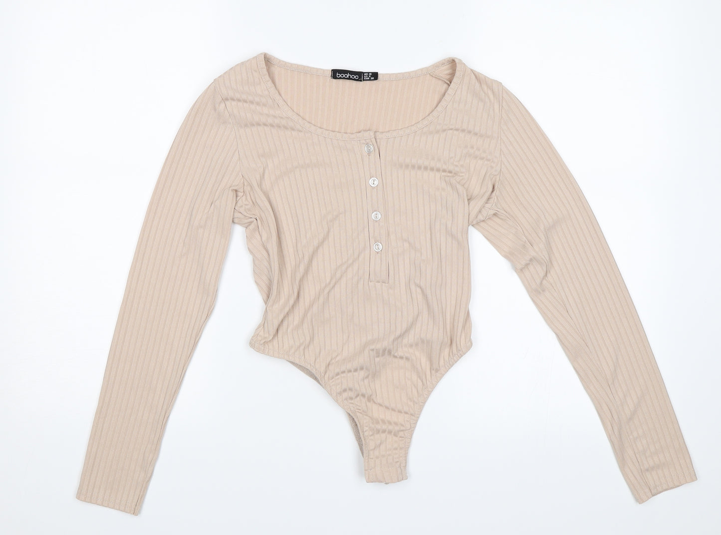 Boohoo Womens Beige   Bodysuit One-Piece Size 10