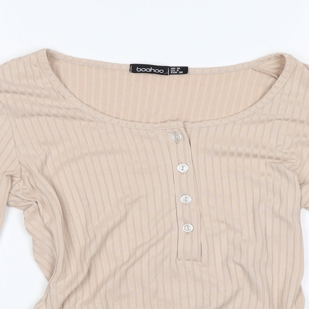 Boohoo Womens Beige   Bodysuit One-Piece Size 10