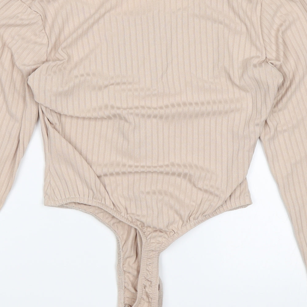 Boohoo Womens Beige   Bodysuit One-Piece Size 10