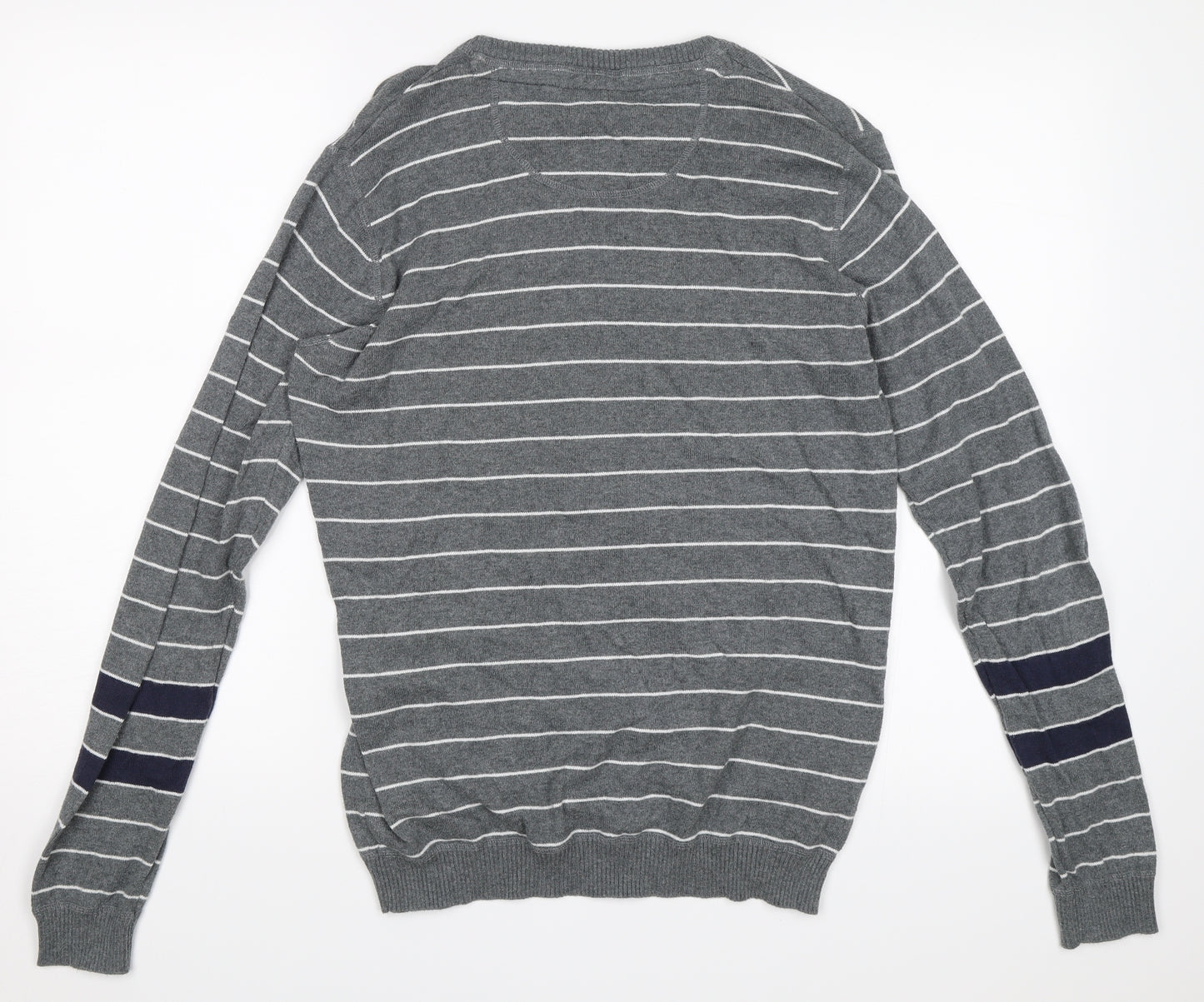Jack and Jones Mens Grey Striped  Pullover Jumper Size S