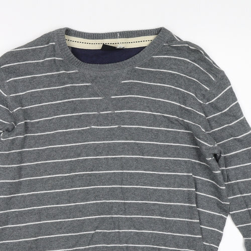Jack and Jones Mens Grey Striped  Pullover Jumper Size S