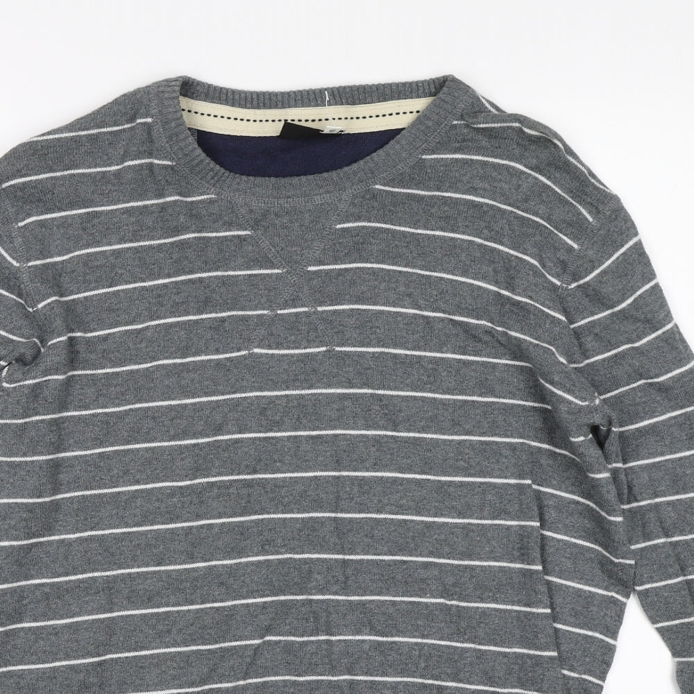 Jack and Jones Mens Grey Striped  Pullover Jumper Size S