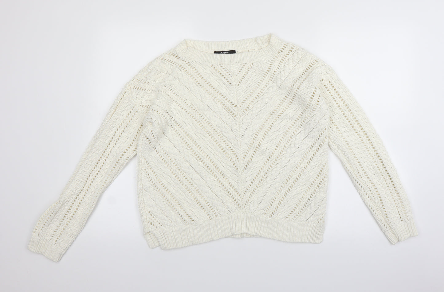 George Womens White  Knit Pullover Jumper Size 14