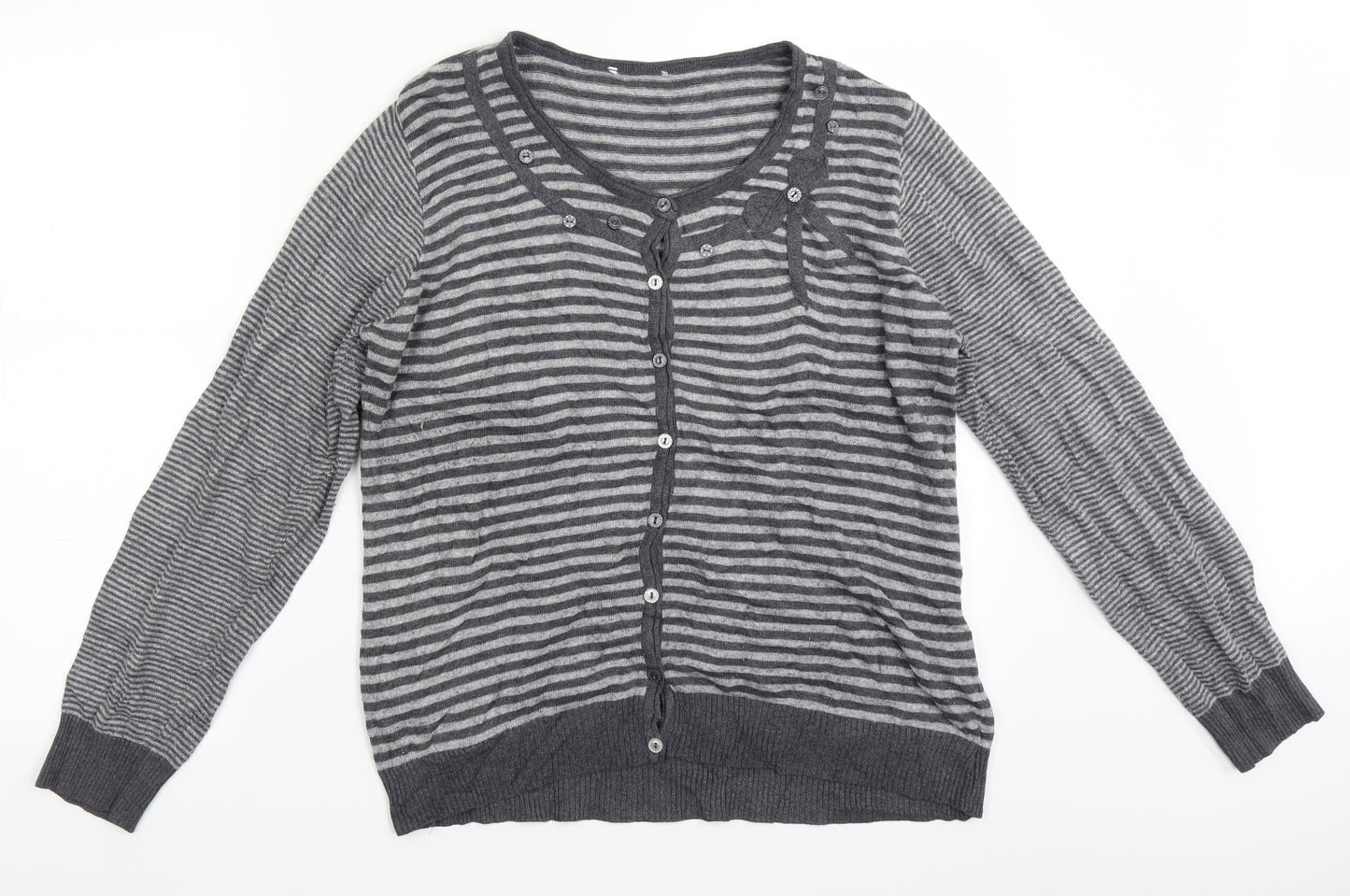 Per Una Womens Grey Striped  Cardigan Jumper Size 18