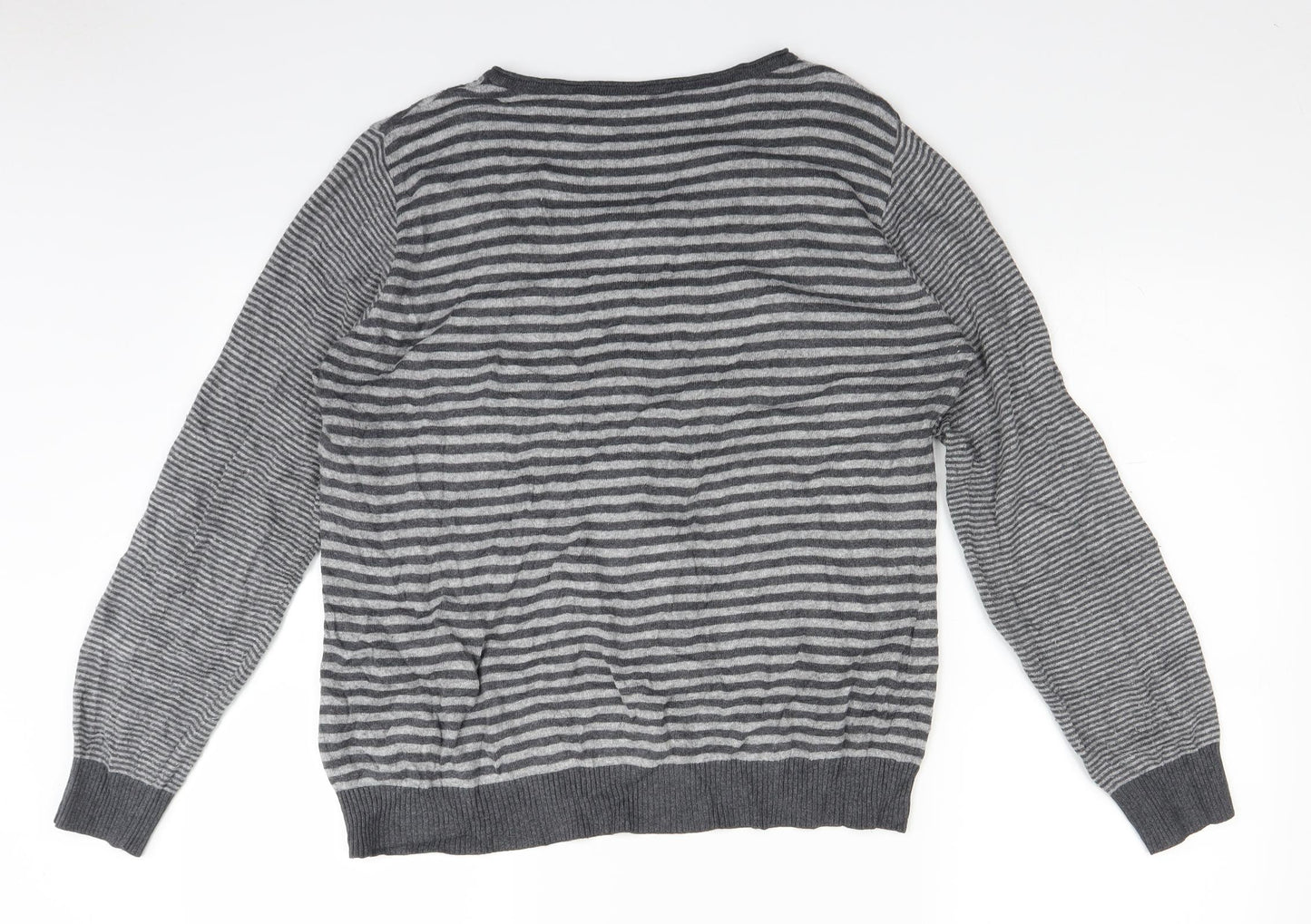 Per Una Womens Grey Striped  Cardigan Jumper Size 18