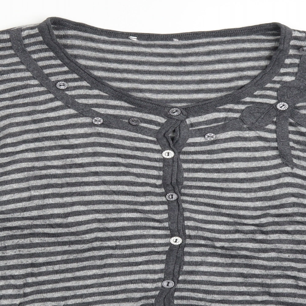 Per Una Womens Grey Striped  Cardigan Jumper Size 18