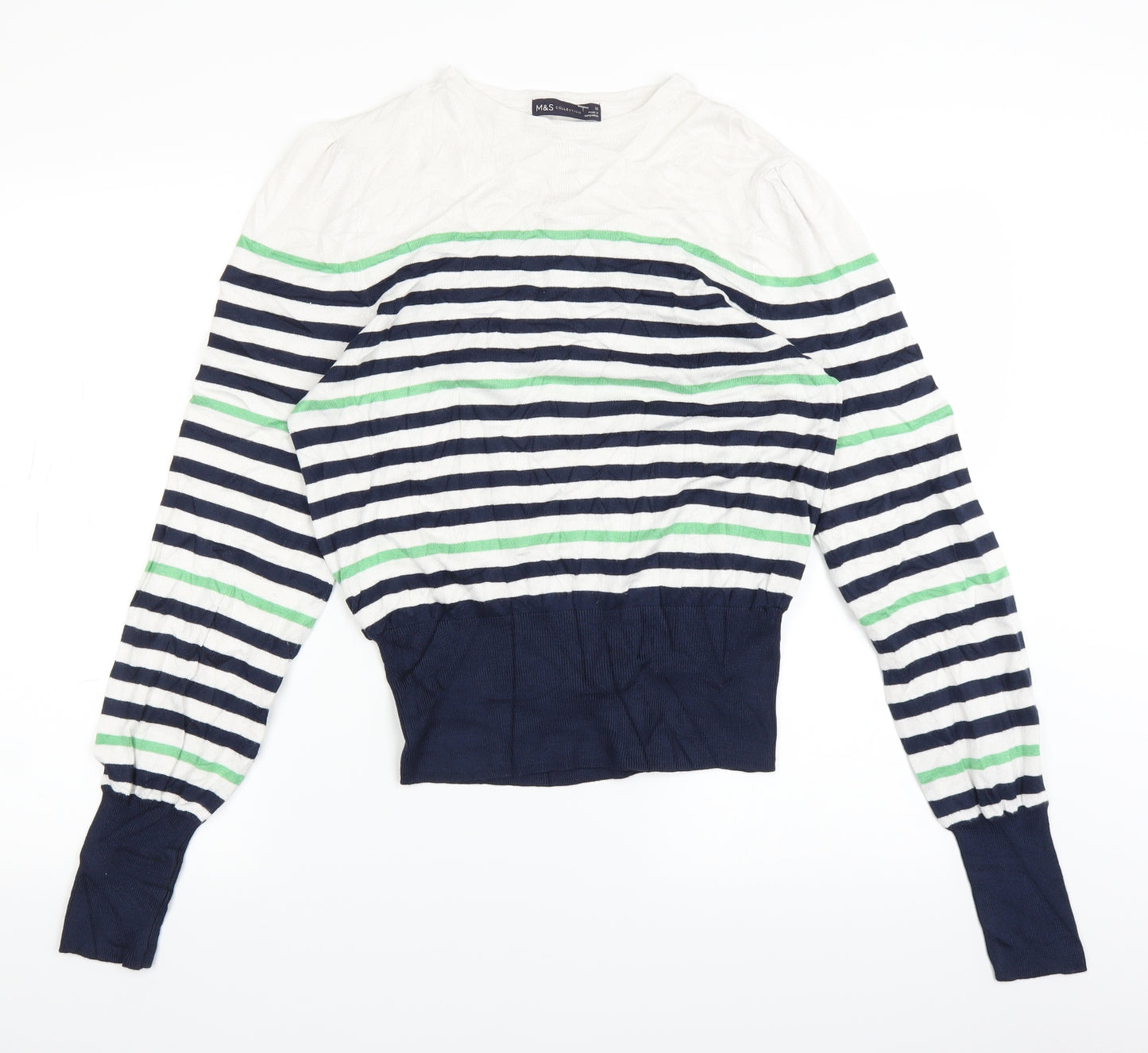 Marks and Spencer Womens White Striped  Pullover Jumper Size 12