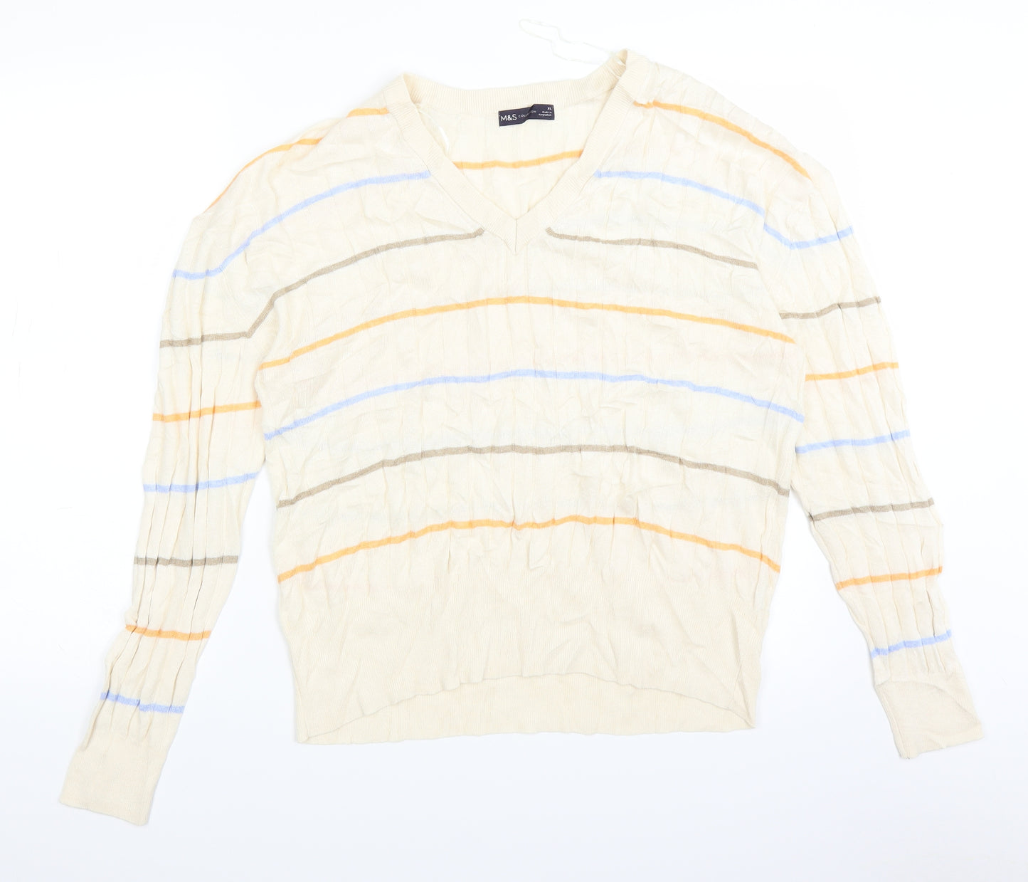 Marks and Spencer Womens Ivory Striped Knit Pullover Jumper Size XL