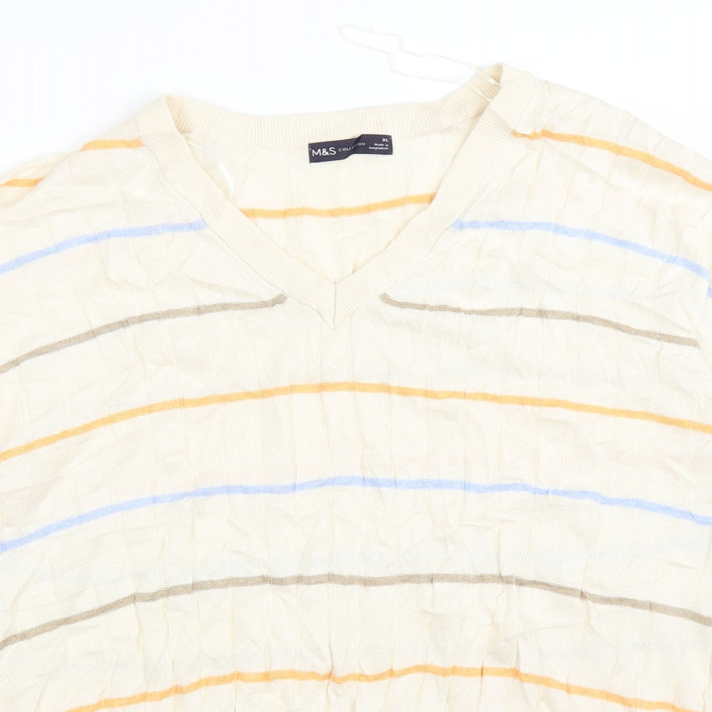 Marks and Spencer Womens Ivory Striped Knit Pullover Jumper Size XL