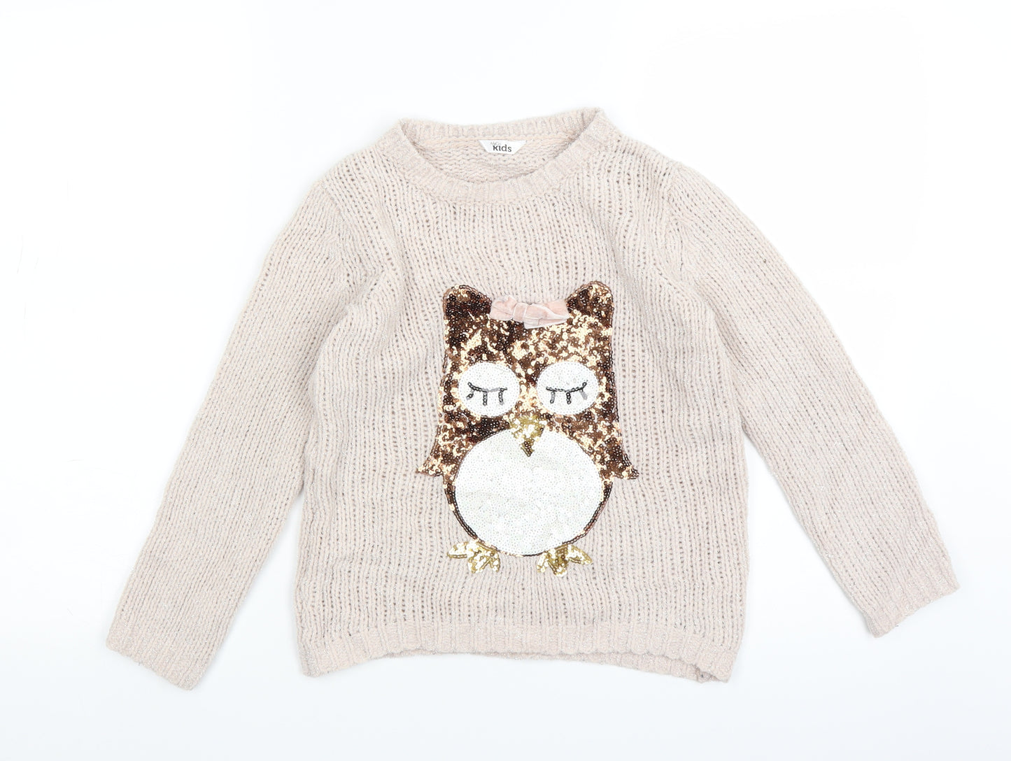 M&Co Girls Pink  Knit Pullover Jumper Size 7-8 Years  - owl