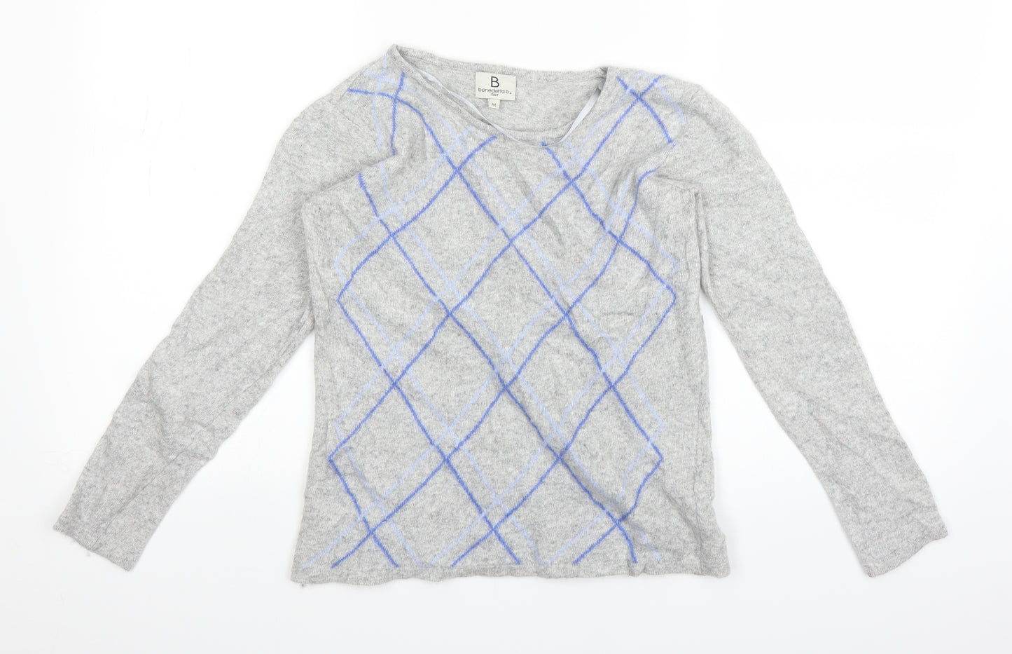 Benedetta B Womens Grey Plaid  Pullover Jumper Size M