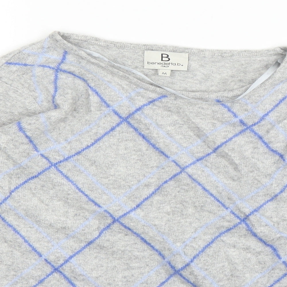 Benedetta B Womens Grey Plaid  Pullover Jumper Size M