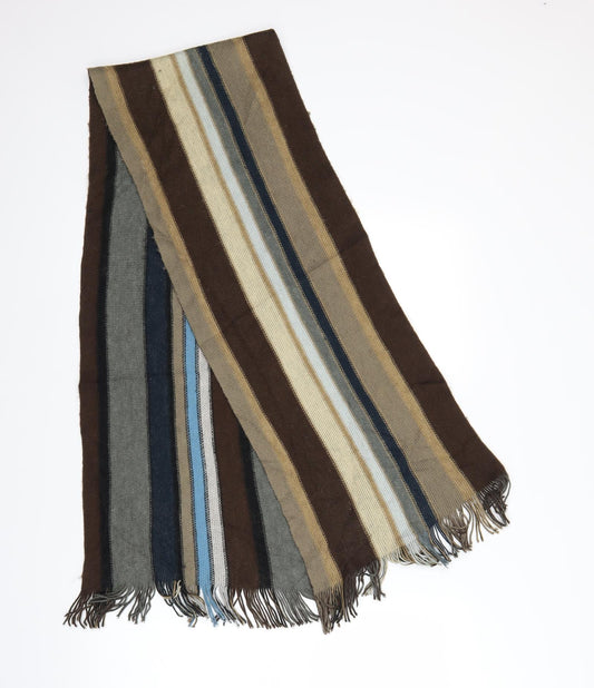 Front view of Preworn men’s brown striped scarf one size