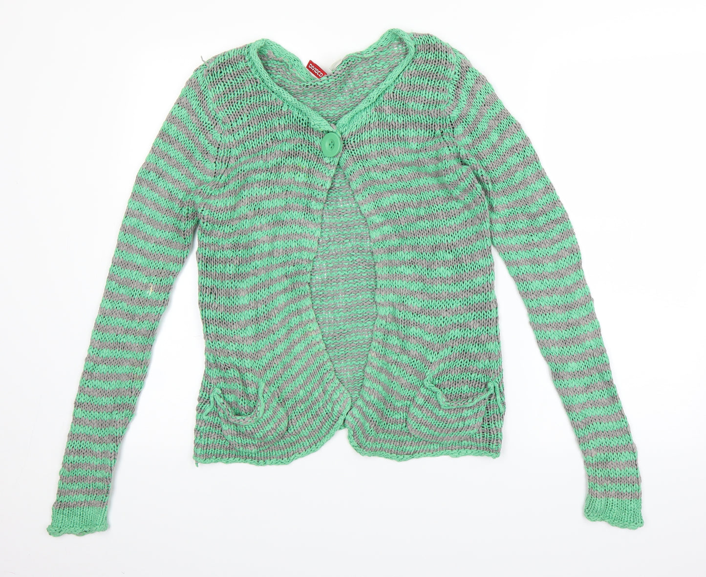 H&M Womens Green Striped  Cardigan Jumper Size 8