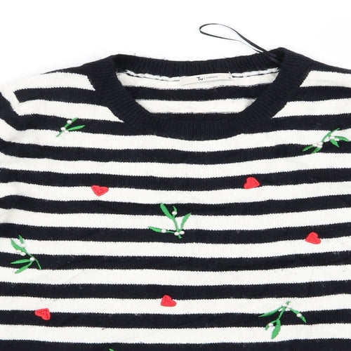 TU Womens Black Striped  Pullover Jumper Size 12