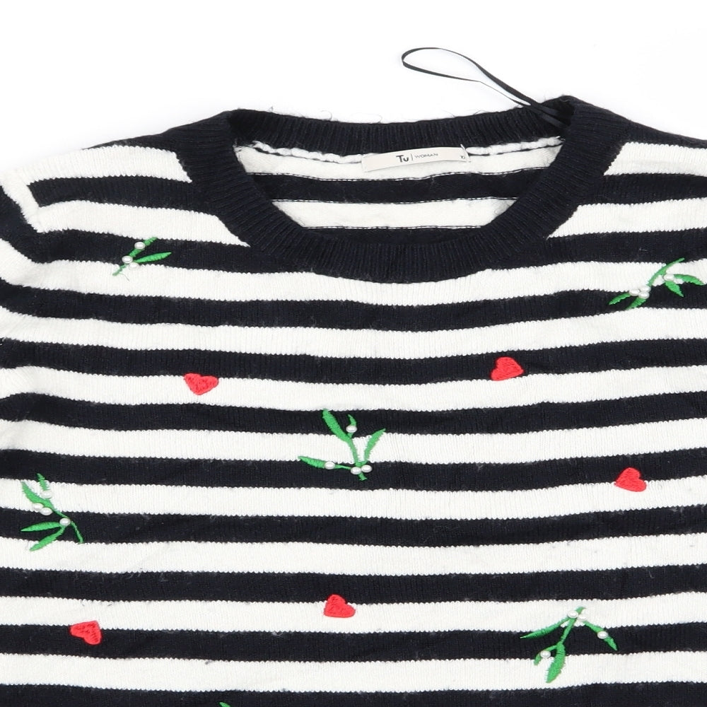 TU Womens Black Striped  Pullover Jumper Size 12
