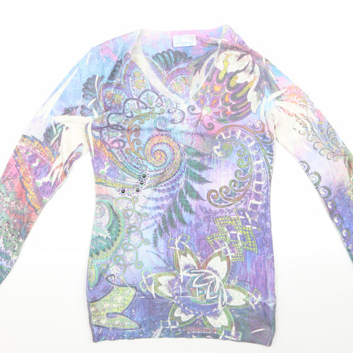 emma Womens Purple Floral  Pullover Jumper Size M