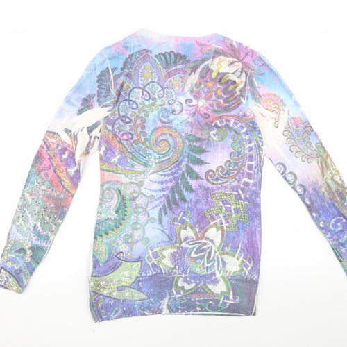 emma Womens Purple Floral  Pullover Jumper Size M