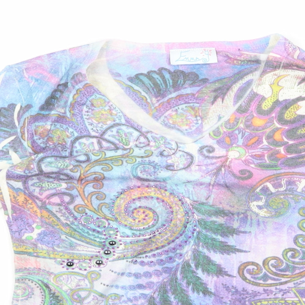 emma Womens Purple Floral  Pullover Jumper Size M