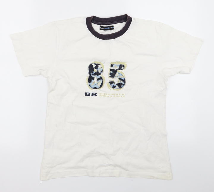 Blue Boys White   Basic T-Shirt Size 10 Years