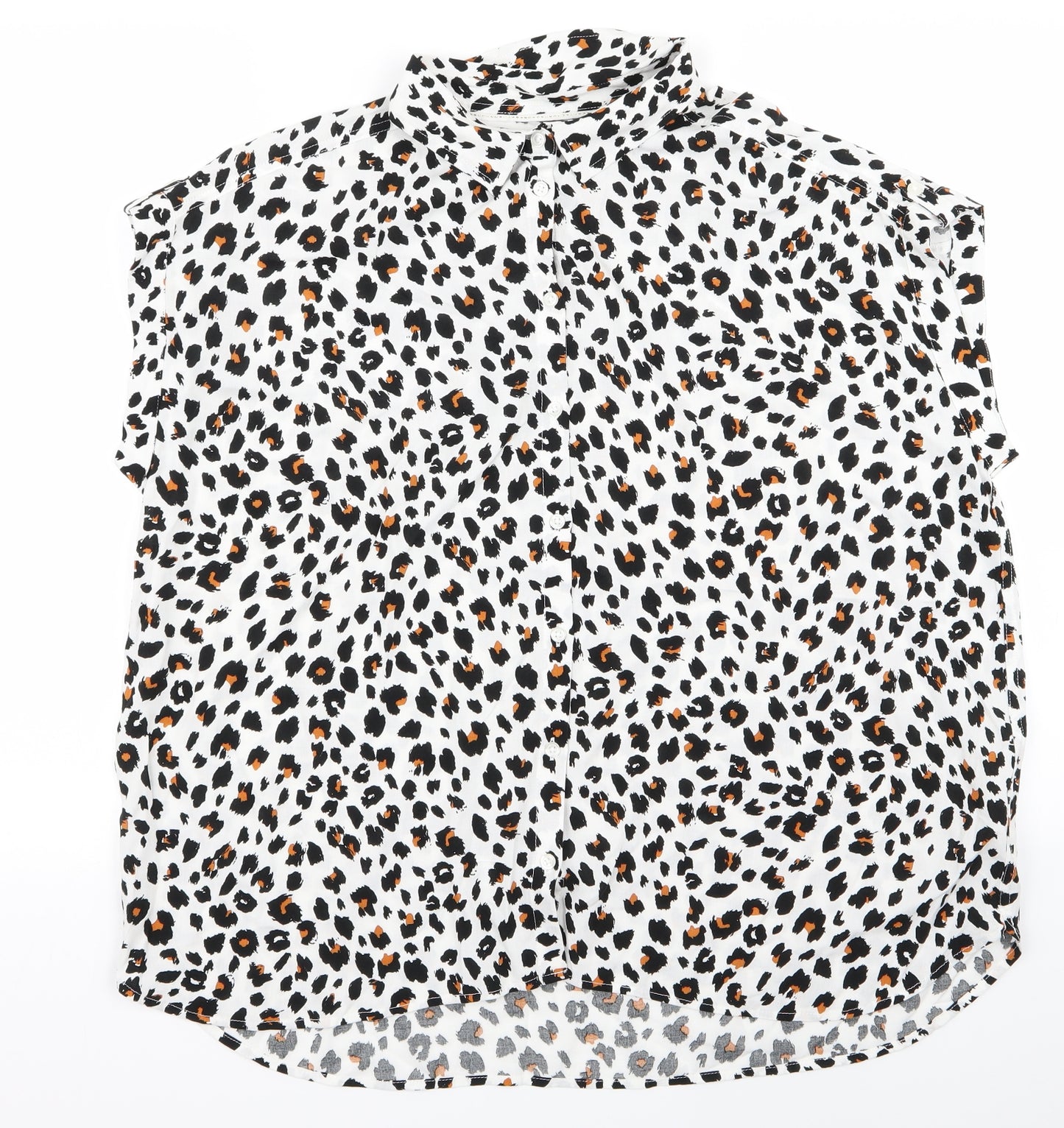 F&F Womens White Animal Print  Basic Button-Up Size 10