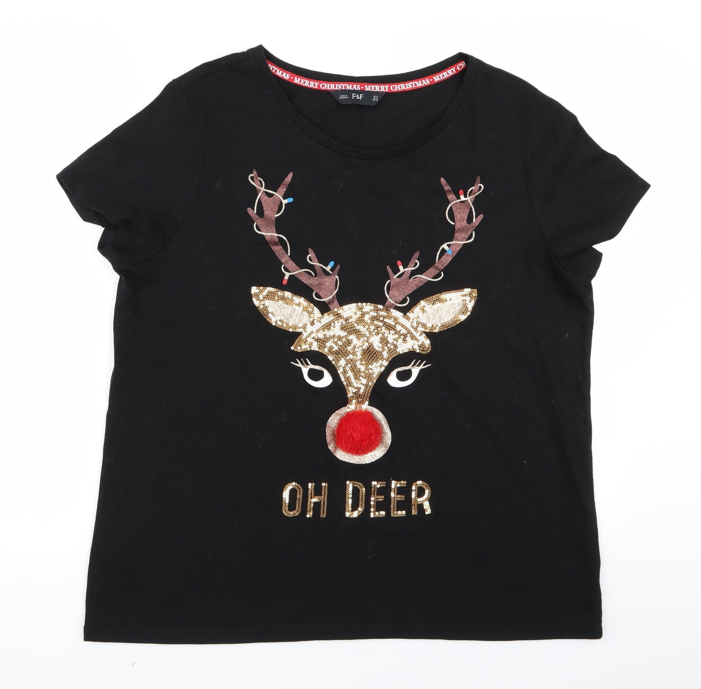F&F Womens Black   Basic T-Shirt Size 16  - christmas