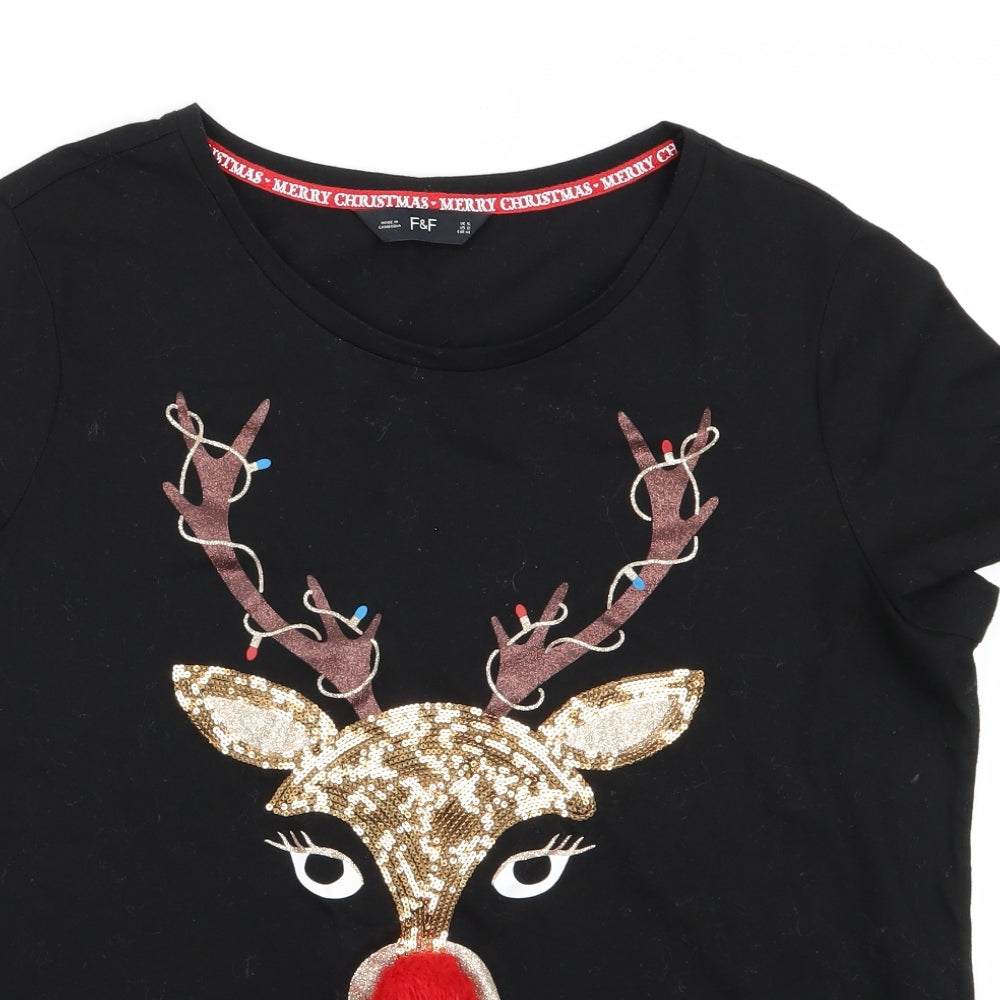 F&F Womens Black   Basic T-Shirt Size 16  - christmas