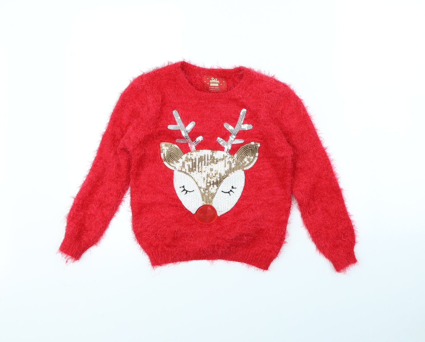 Primark Girls Red   Pullover Jumper Size 6 Years  - Reindeer