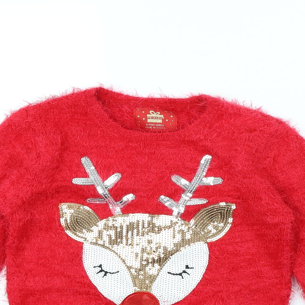 Primark Girls Red   Pullover Jumper Size 6 Years  - Reindeer