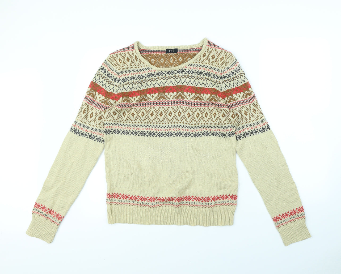 F&F Womens Beige Striped  Pullover Jumper Size 14