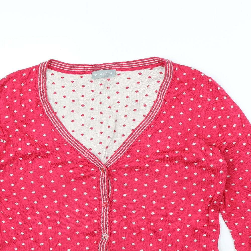Per Una Womens Pink Polka Dot  Cardigan Jumper Size 14