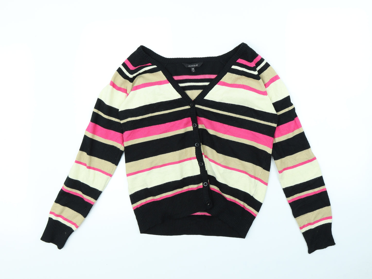 Janique Womens Multicoloured Striped  Cardigan Jumper Size 14