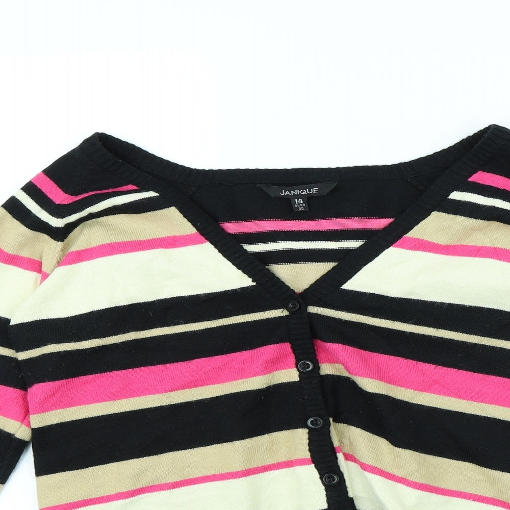 Janique Womens Multicoloured Striped  Cardigan Jumper Size 14