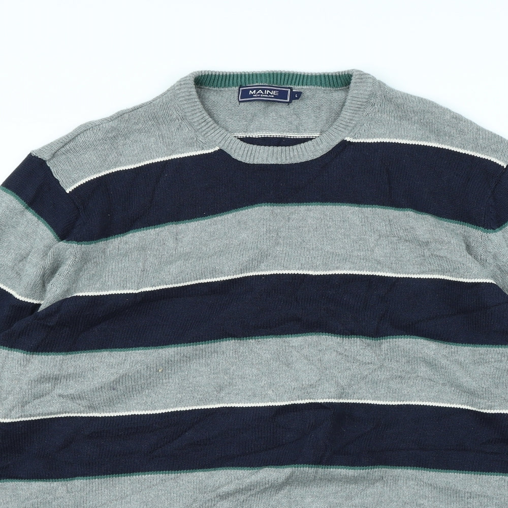 Maine Mens Grey Striped  Pullover Jumper Size L