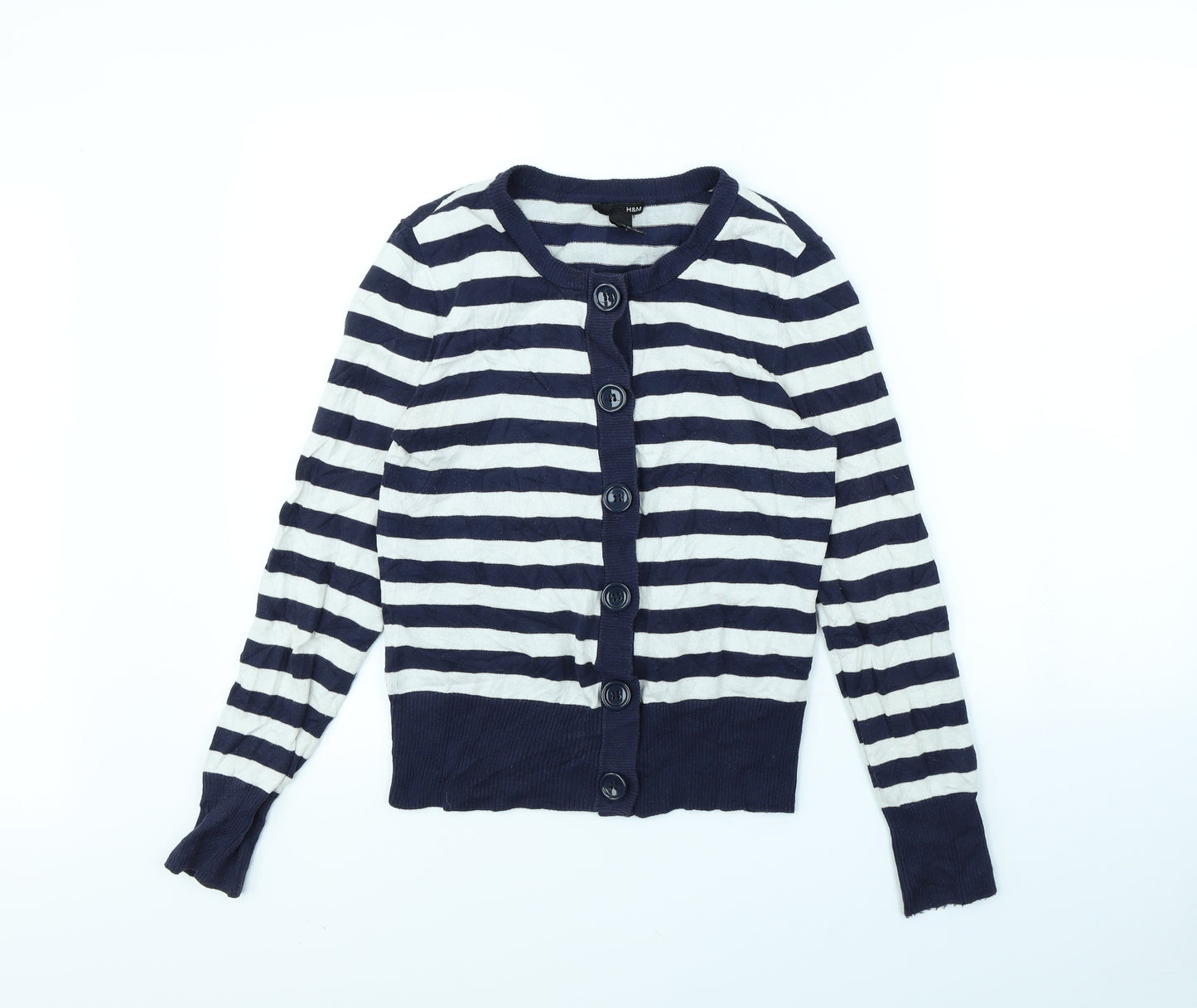 H&M Womens Blue Striped  Cardigan Jumper Size S