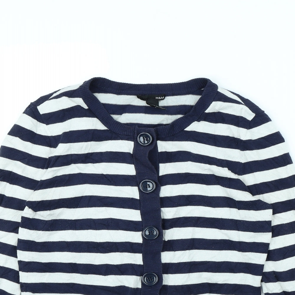 H&M Womens Blue Striped  Cardigan Jumper Size S