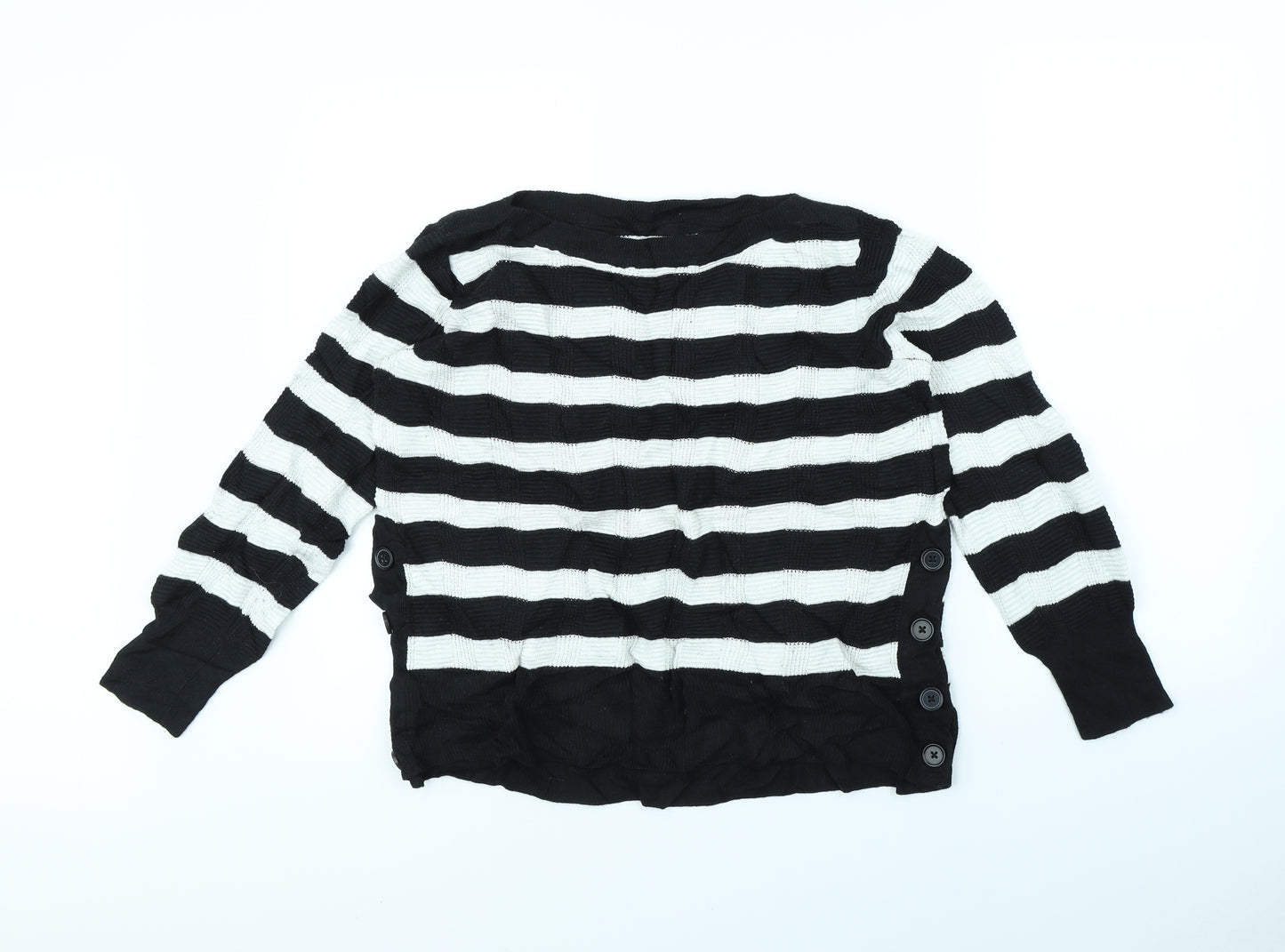 m&s Womens Black Striped  Pullover Jumper Size 16