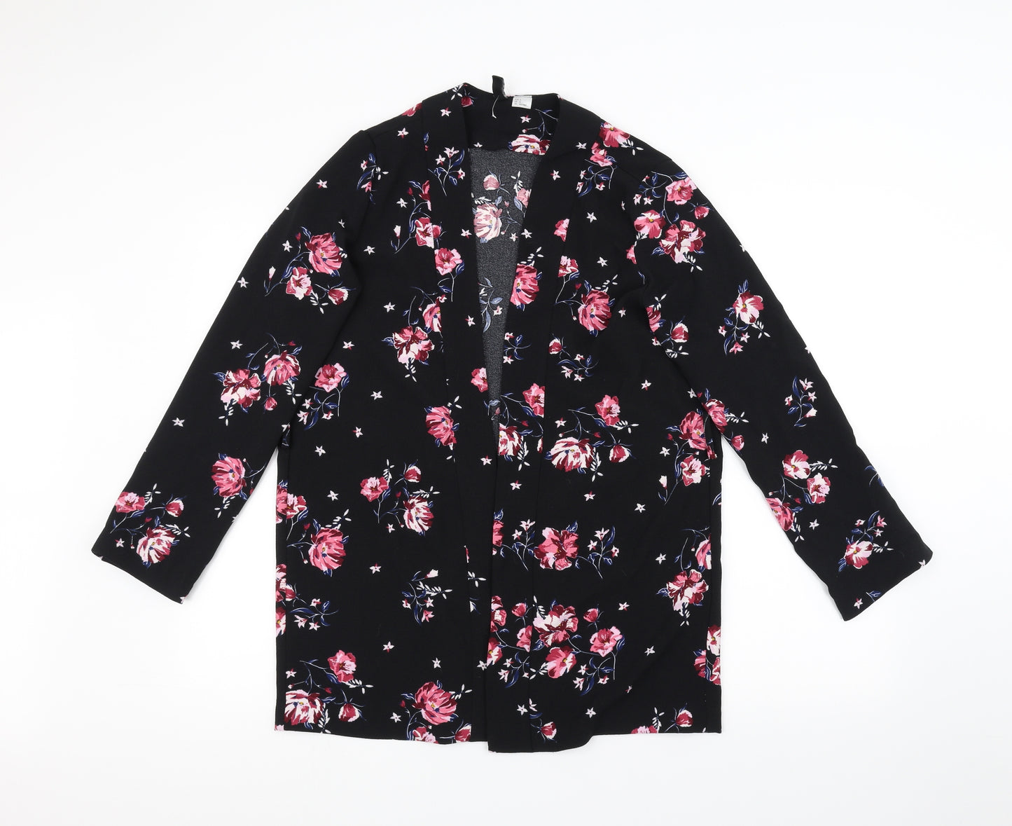 H&M Womens Black Floral  Jacket Coatigan Size S