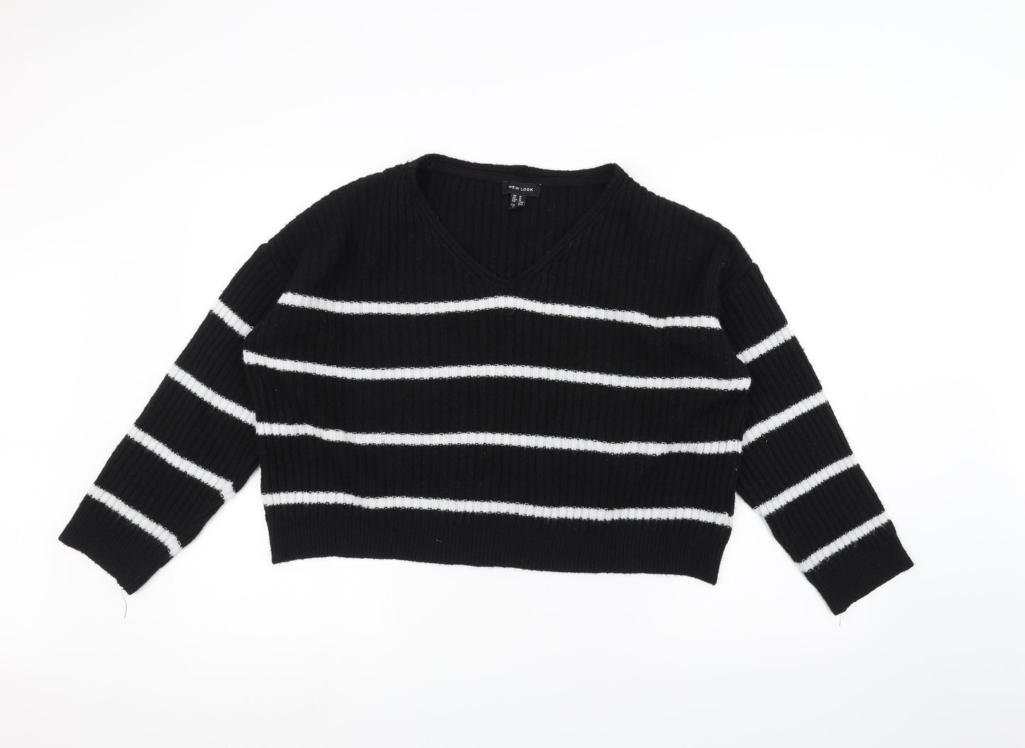 New Look Womens Black Striped Knit Pullover Jumper Size M