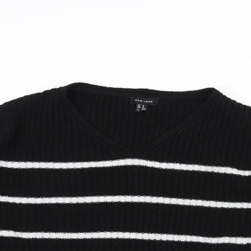 New Look Womens Black Striped Knit Pullover Jumper Size M